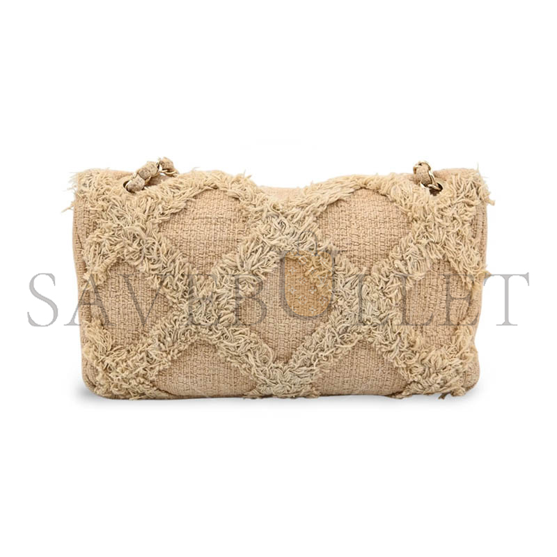 CHANEL MASTER BEIGE TWEED FRINGE NATURE FLAP BAG (26*16*5cm)